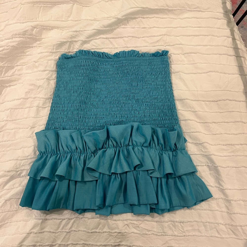 Blue Ruffle Mini Skirt